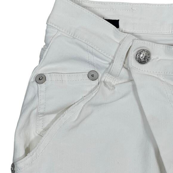 R13 X-Over Skinny Jeans Women 25" White Riot Stretch Denim Cross Waist Summer - Picture 9 of 16